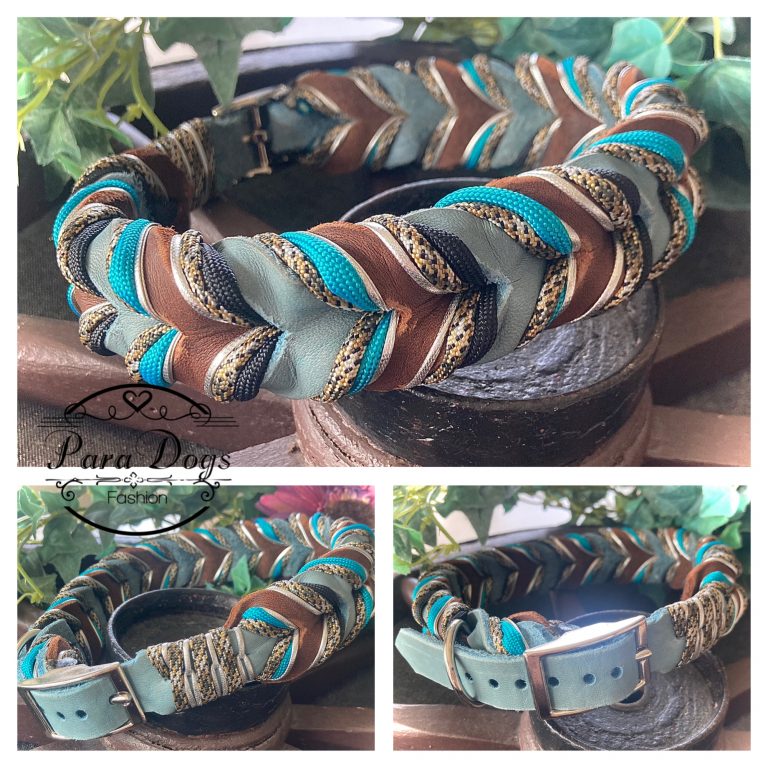Fettlederhalsband mit Paracord verziert