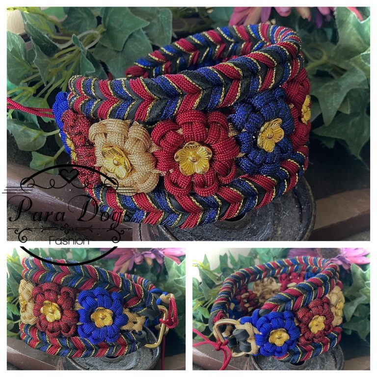 Mit Fettlederrand und Paracordblumen