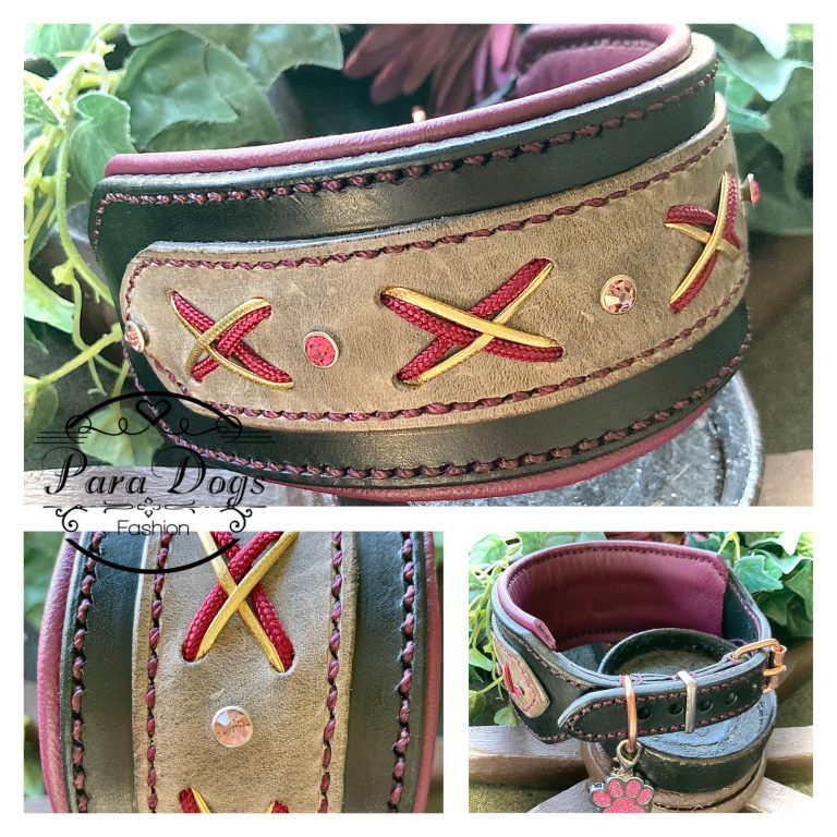 Lederhalsband, 5 cm breit, mit zusätzlichem Lederriemen und verziert
