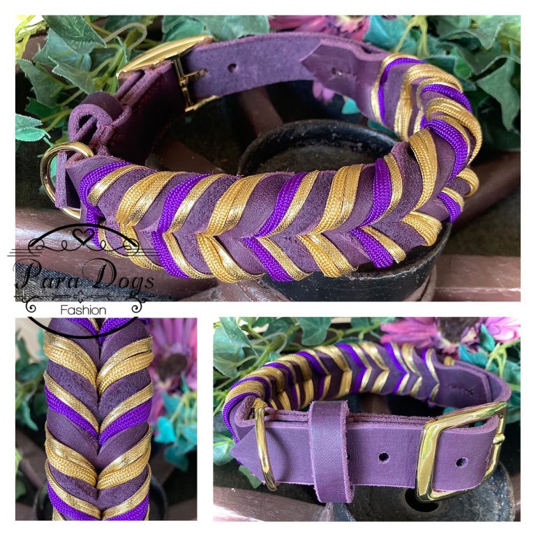 Fettlederhalsband, 25 mm breite Riemen, verziert mit Paracord und Kunstleder