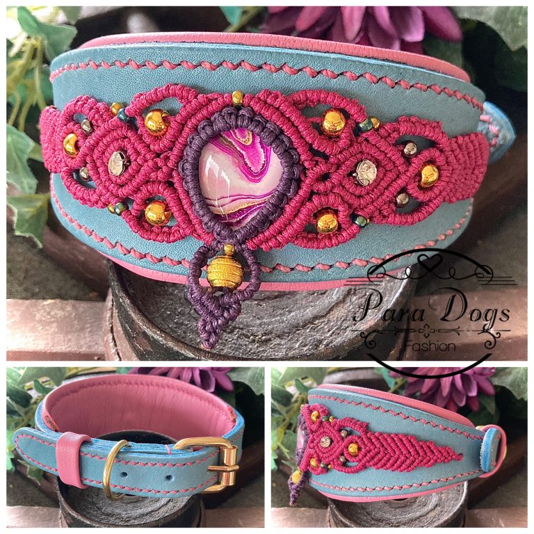 Fettleder Halsband mit Makramé