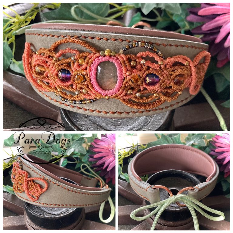 Fettleder Halsband mit Makramé