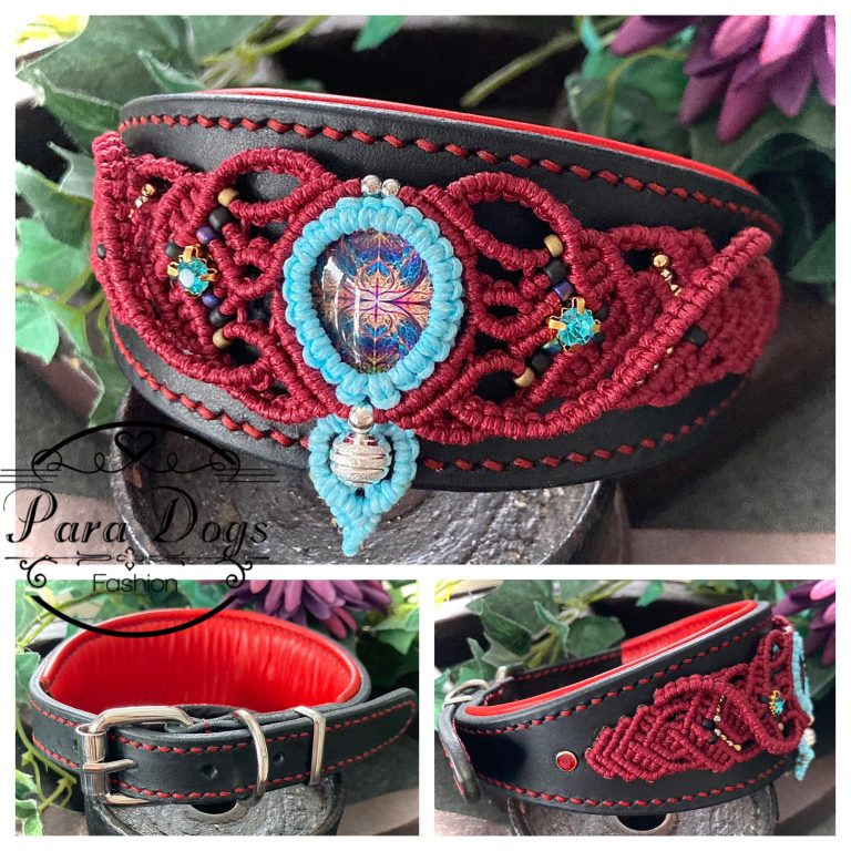 Fettleder Halsband mit Makramé